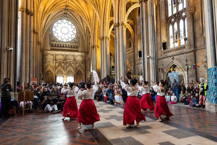 women dancing in a church